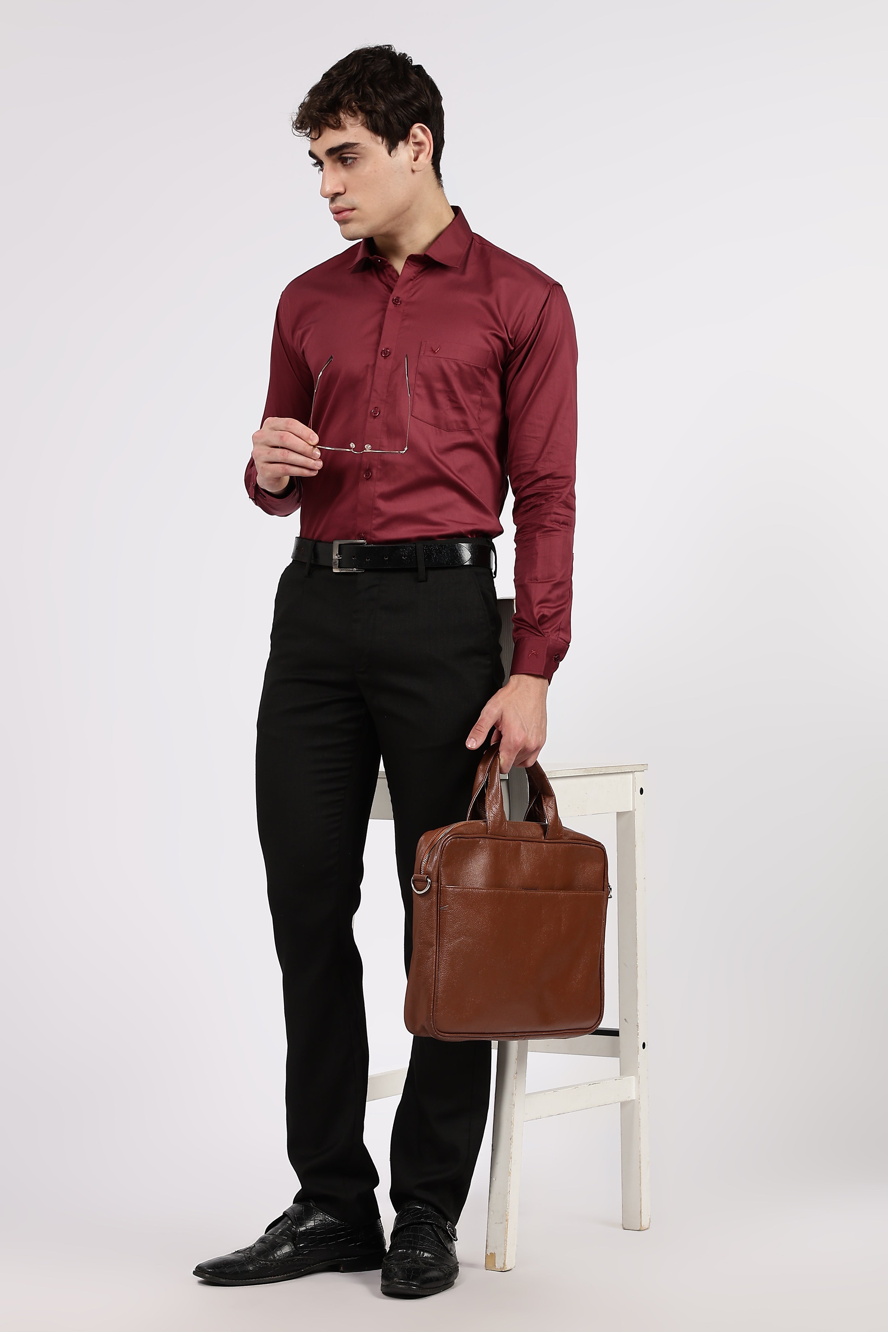 Men's Maroon Premium Cotton Formal Shirt