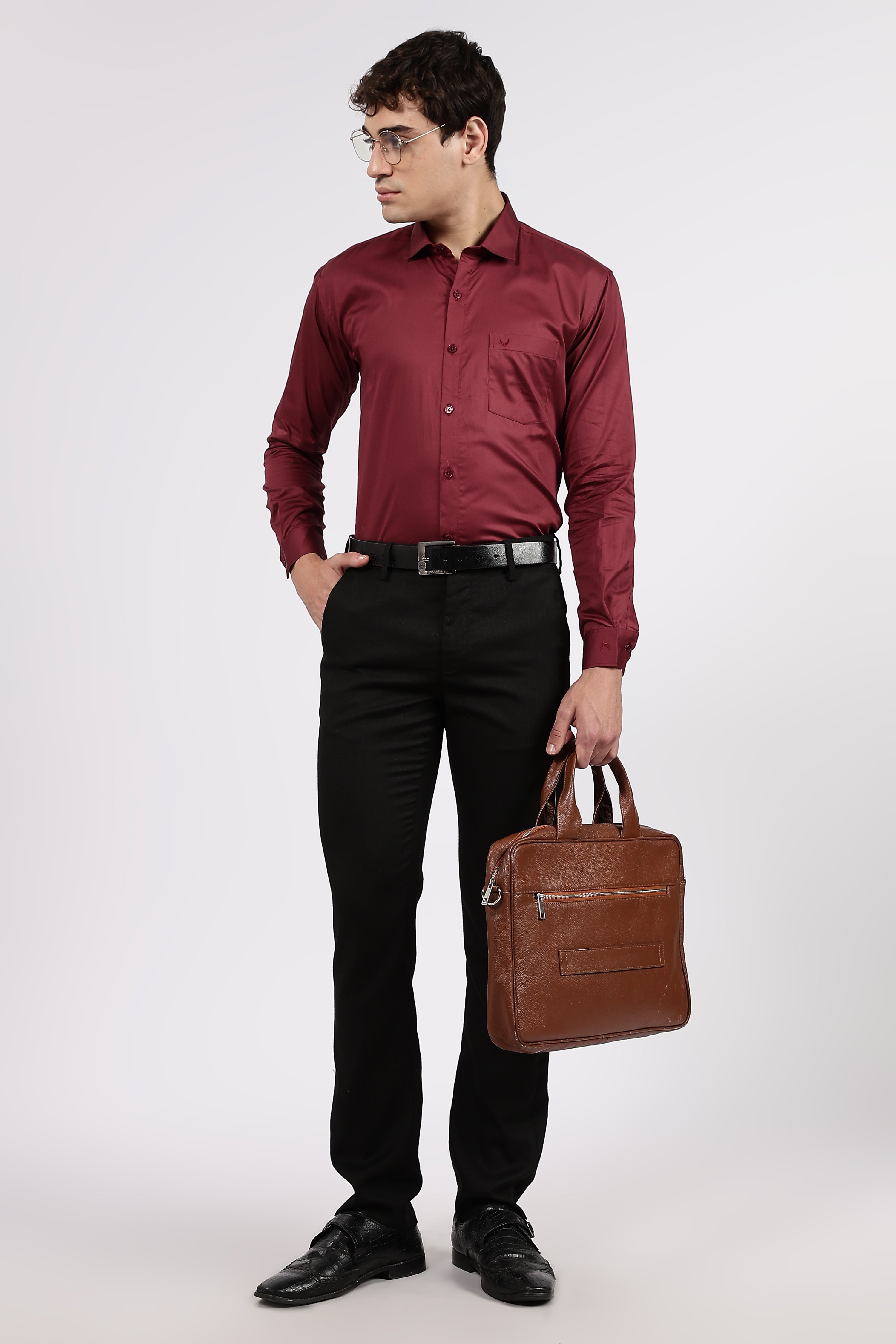Men's Maroon Premium Cotton Formal Shirt